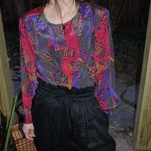 Silky Paisley Style Blouse VTG Alfred Dunner